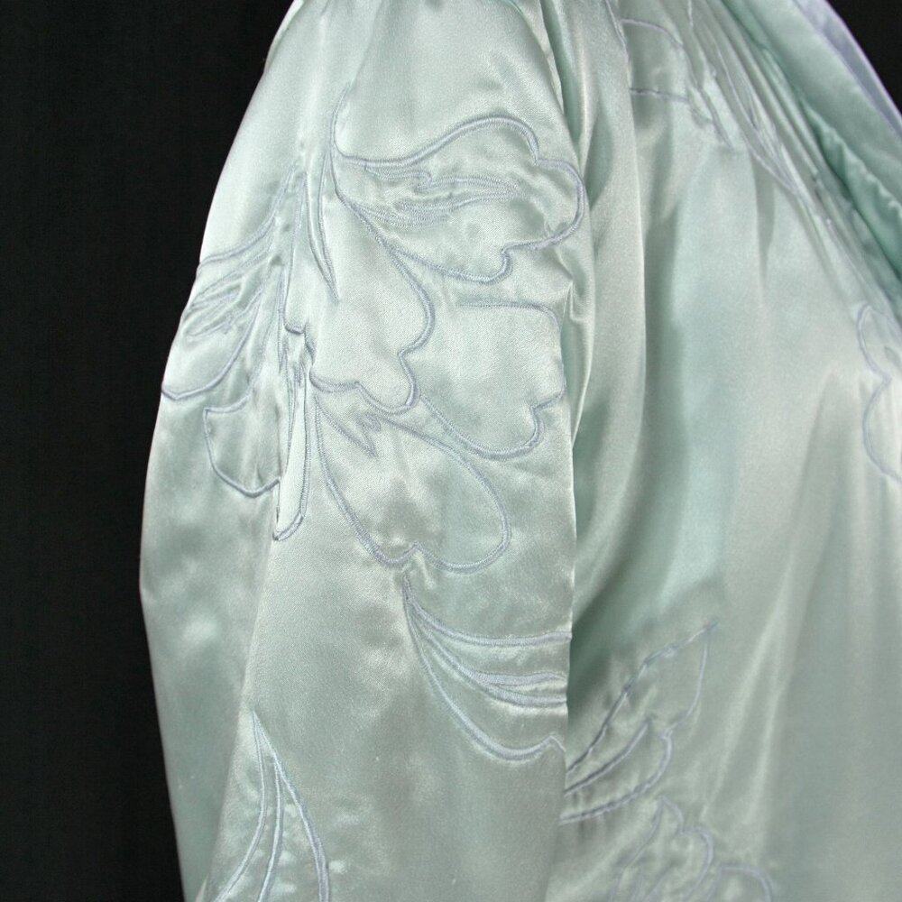 Vintage Natori Satin Floral Embroidered Full Length Winter Robe Lounge Blue M - Picture 8 of 14